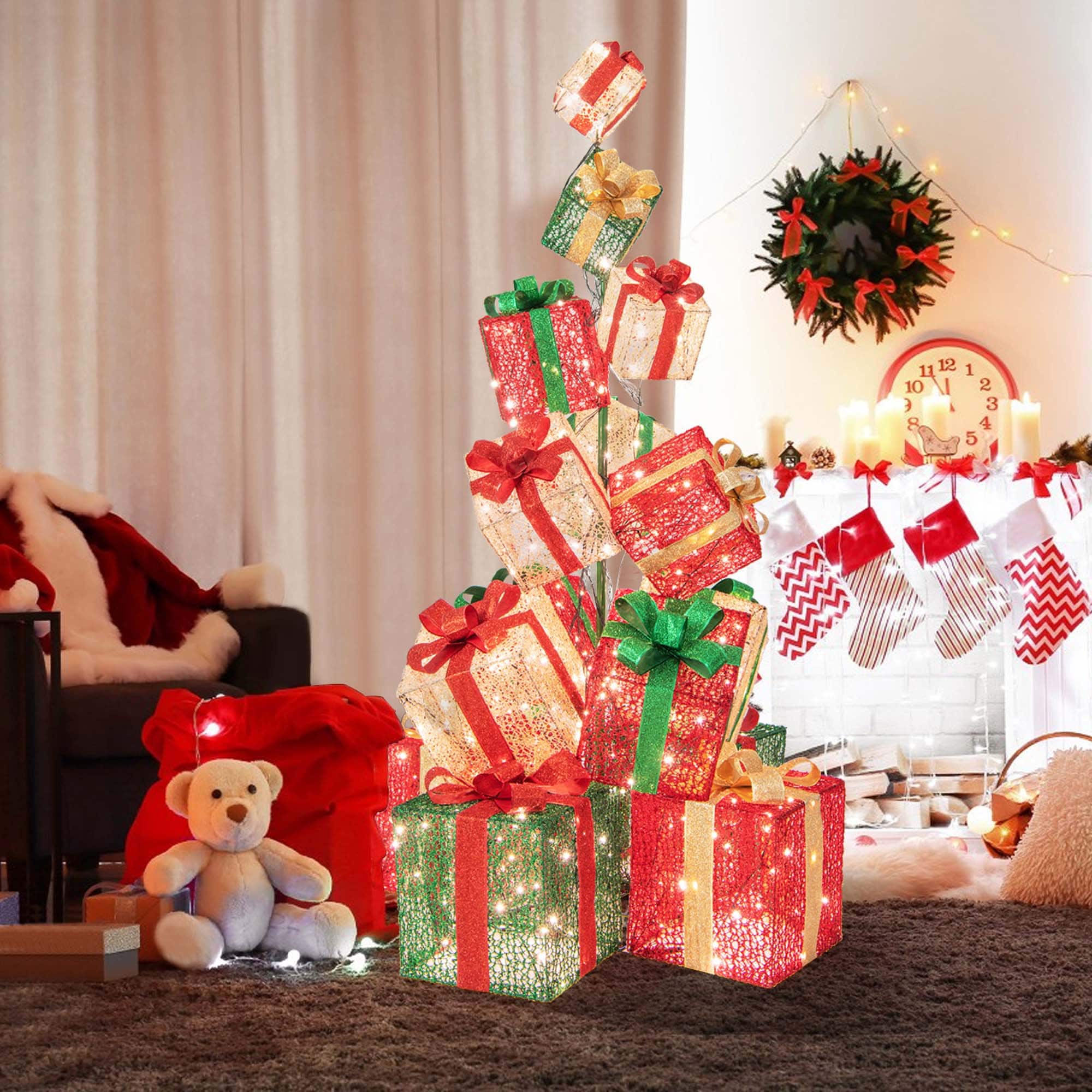 Alt View 11. Costway - 15 Stacked Pre-Lit Gift Box Tower 67'' Lighted Present Decoration with 450 Lights - Multicolor.