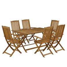 Front. Outdoor Escape - 7 Piece Clear Oil Bistro Table Set with 6 Folding Armchairs and Durable Finish - Natural Oil.