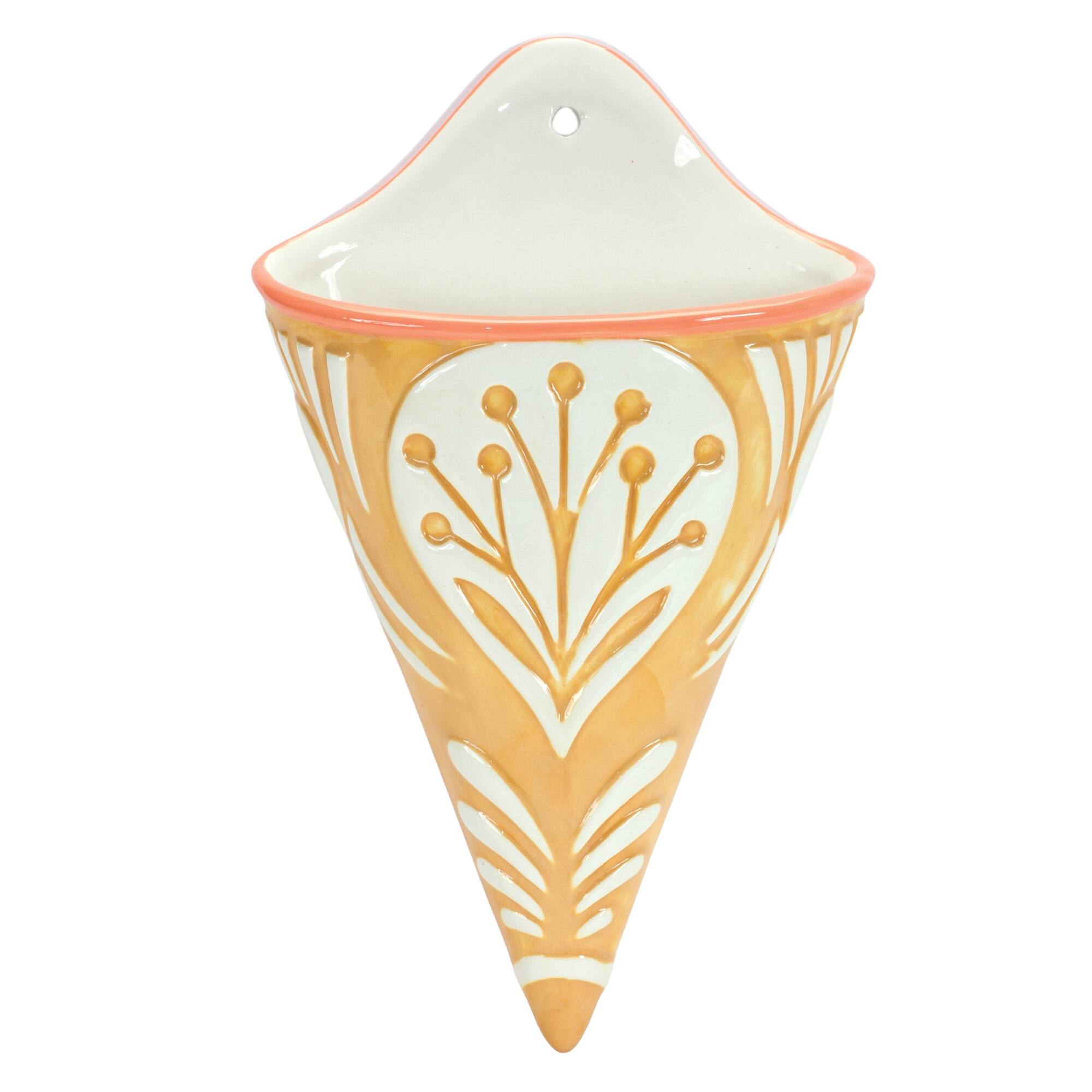 Back. BreeBe - Ornamental Ceramic Wall Pocket (Set of 2) - Green, White, Yellow.