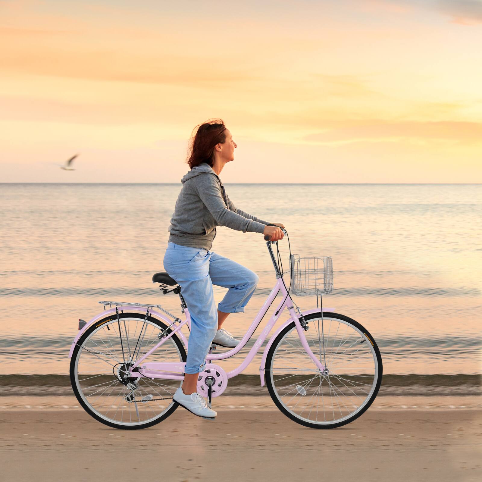 Alt View 1. Winado - 26'' Adults Commuter City Bike 7 Speed Cruiser Bicycle with Basket - PINK.