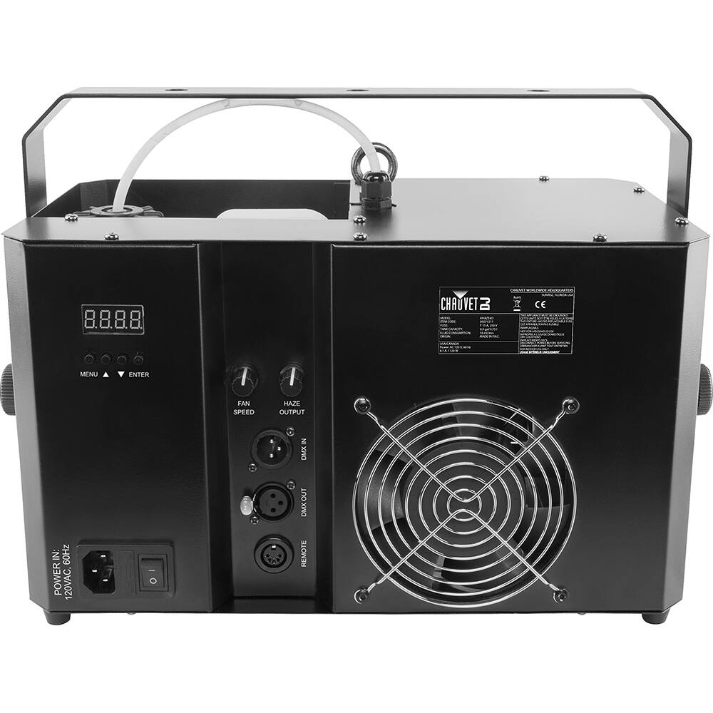 8.8.8.8 CHAUVET DJ - CE

POWER IN: 100-240VAC 50/60Hz

MENU ENTER

FAN SPEED

HAZE OUTPUT

DMX IN

DMX OUT

REMOTE

POWER RUN ON/HAZE