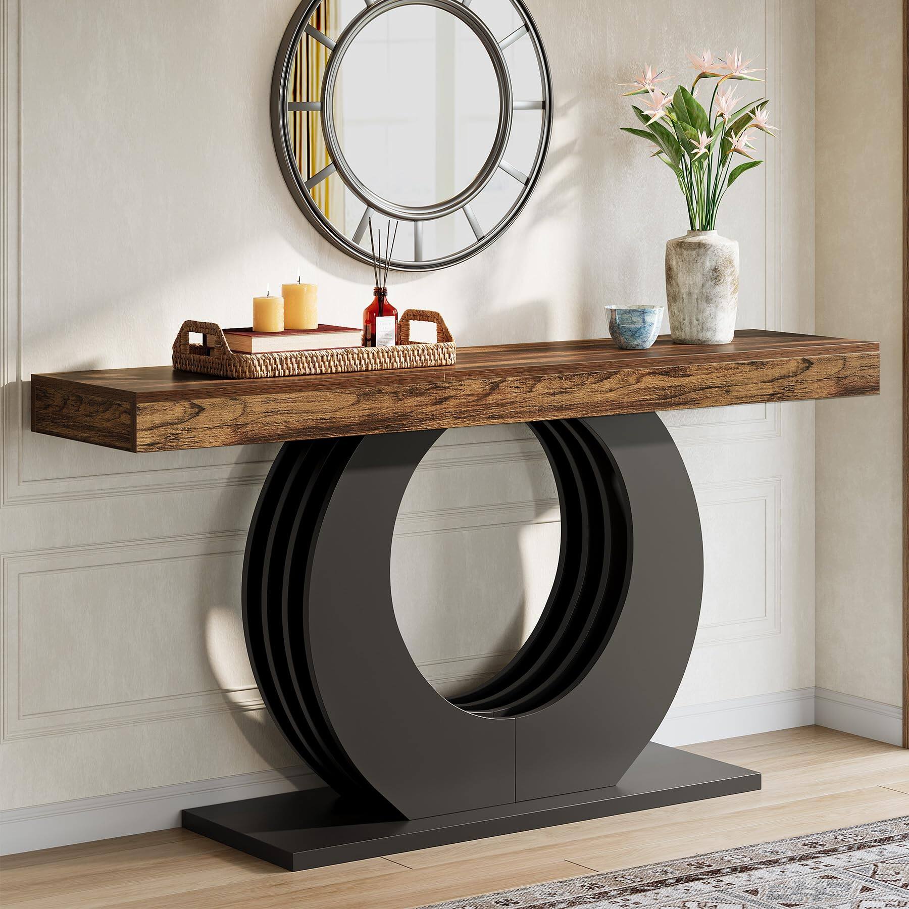 Alt View 5. Tribesigns - 63-Inch Console Sofa Table, Rustic Industrial Farmhouse Entryway Table, Narrow Long Couch Console Behind Sofa with Black - Rustic Brown.