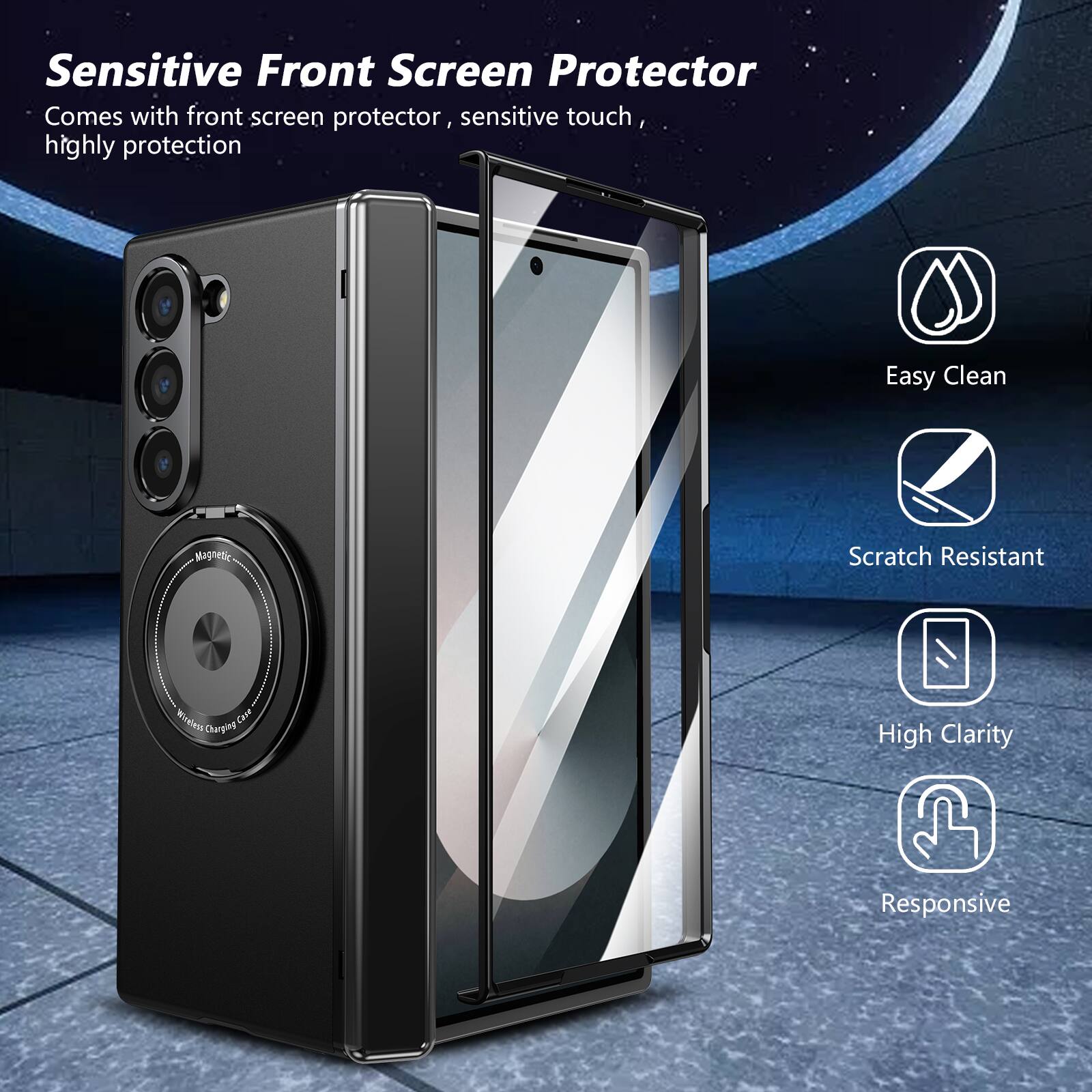 Sensitive Front Screen Protector  
Comes with front screen protector, sensitive touch, highly protection  

Easy Clean  
Scratch Resistant  
High Clarity  
Responsive