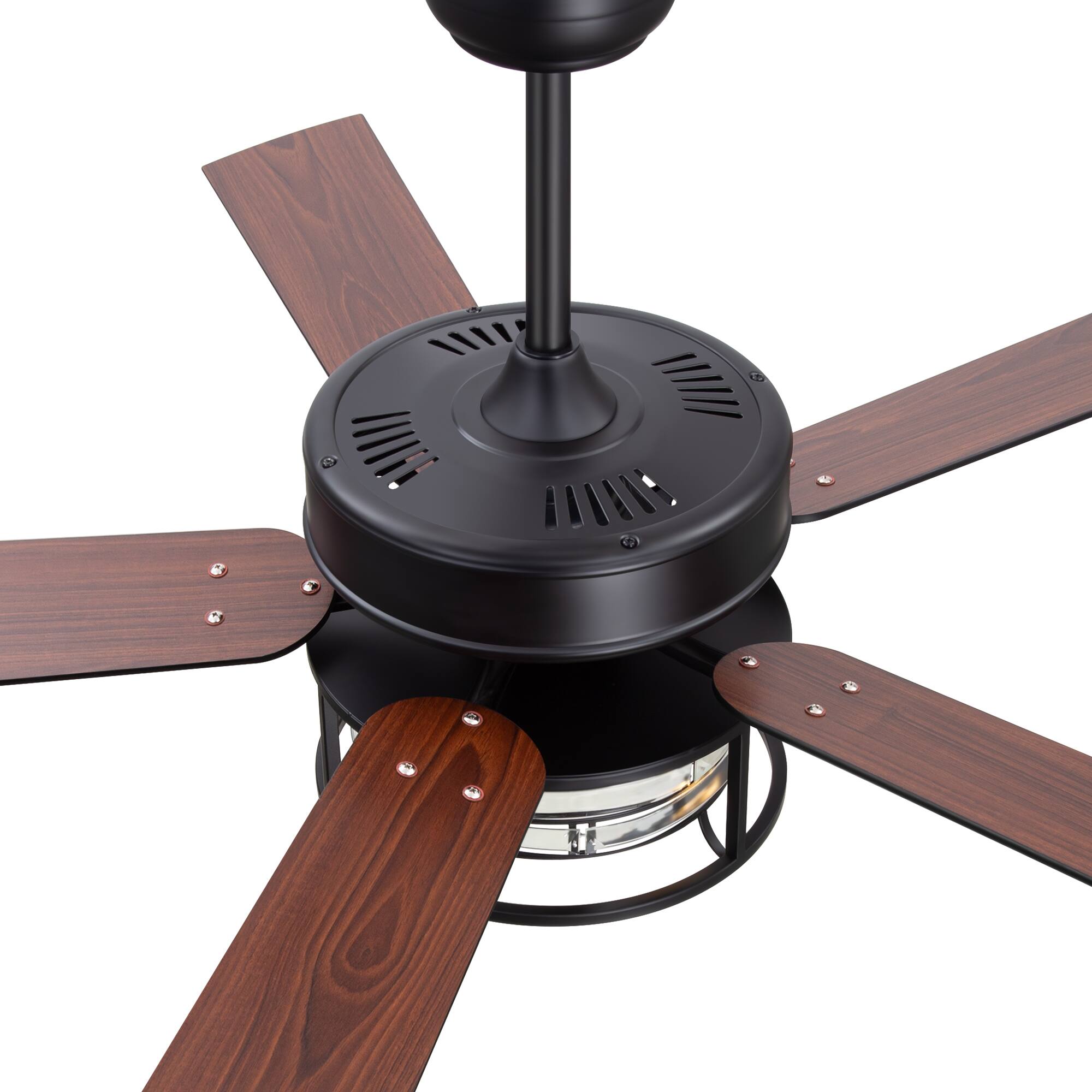 Alt View 9. Breezary - 52 Inch Ceiling Fan with 5 Plywood Blades, Dual-Color Reversible Blades, E26 Bulb Base,Remote, 5&10 Inch Downrods - matte black and walnut.
