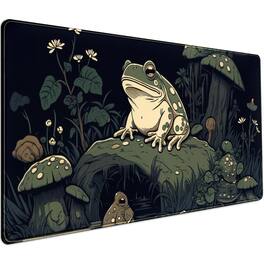 Comfort Essence - Cherry Blossom Mouse Pad Pink Xl Large Extended Gaming Desk Mat Cute Pastel Anime Aesthetics Laptop Women - Dark Green Frogs