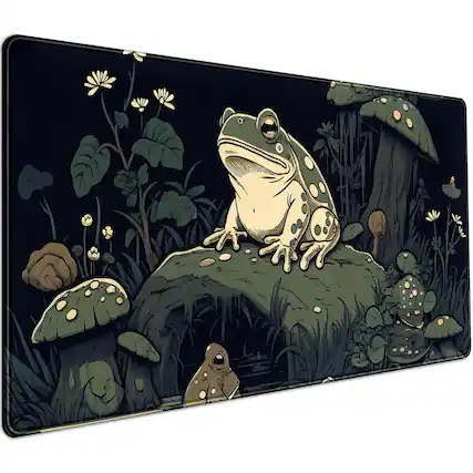 Front. Comfort Essence - Cherry Blossom Mouse Pad Pink Xl Large Extended Gaming Desk Mat Cute Pastel Anime Aesthetics Laptop Women - Dark Green Frogs.