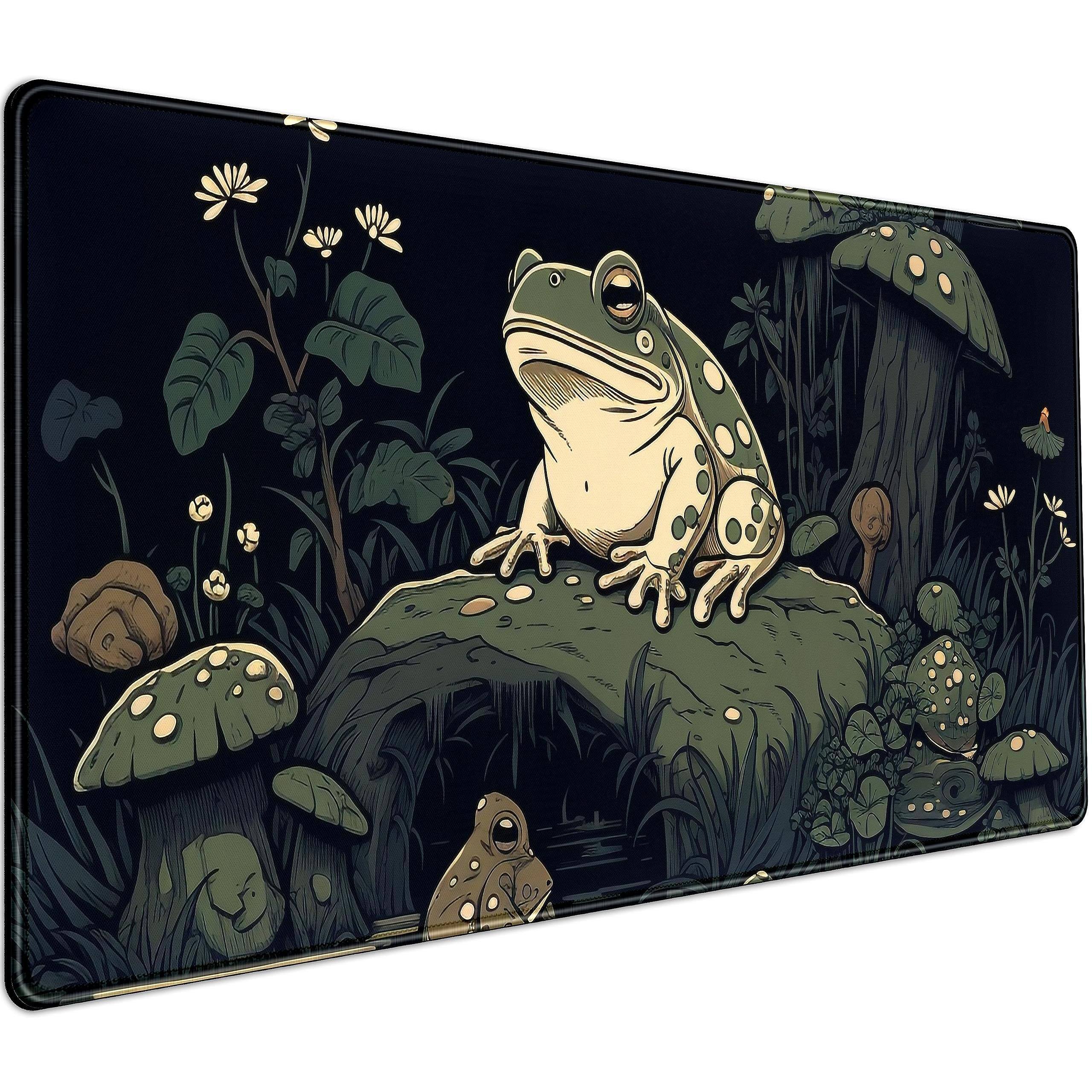 Front. Comfort Essence - Cherry Blossom Mouse Pad Pink Xl Large Extended Gaming Desk Mat Cute Pastel Anime Aesthetics Laptop Women - Dark Green Frogs.