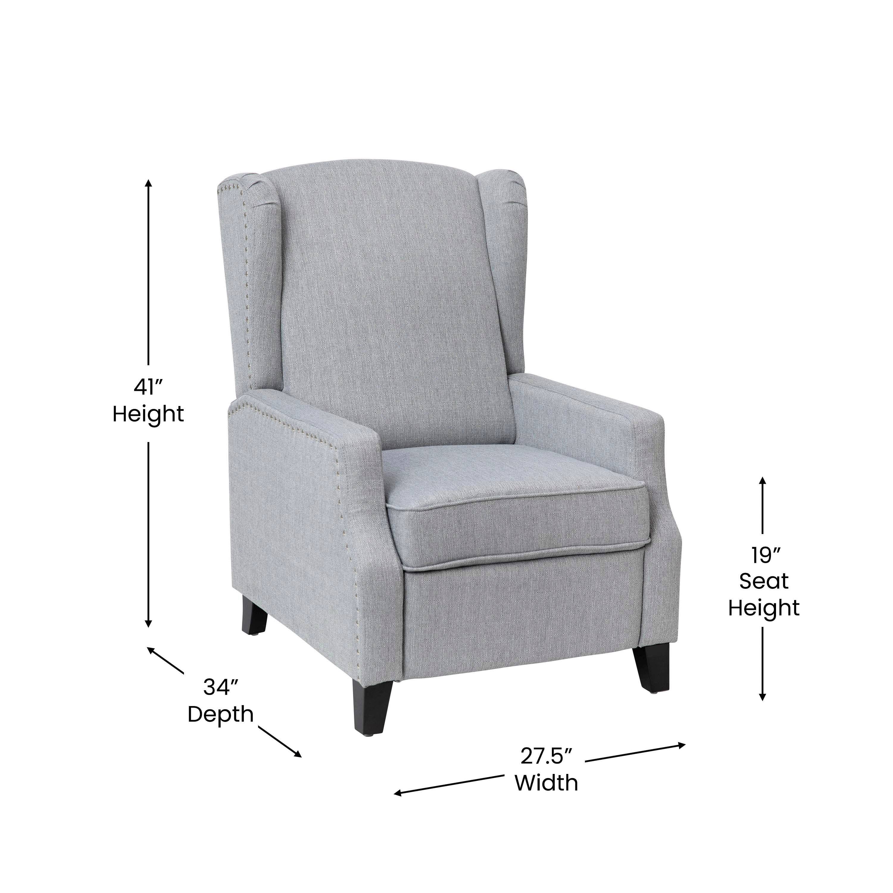 41" Height  
19" Seat Height  
34" Depth  
27.5" Width