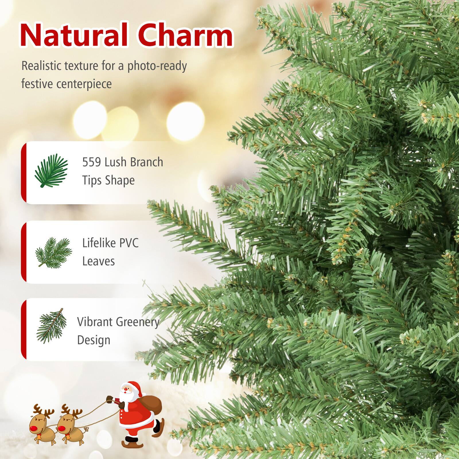 Natural Charm  
Realistic texture for a photo-ready festive centerpiece

559 Lush Branch Tips Shape  
Lifelike PVC Leaves  
Vibrant Greenery Design