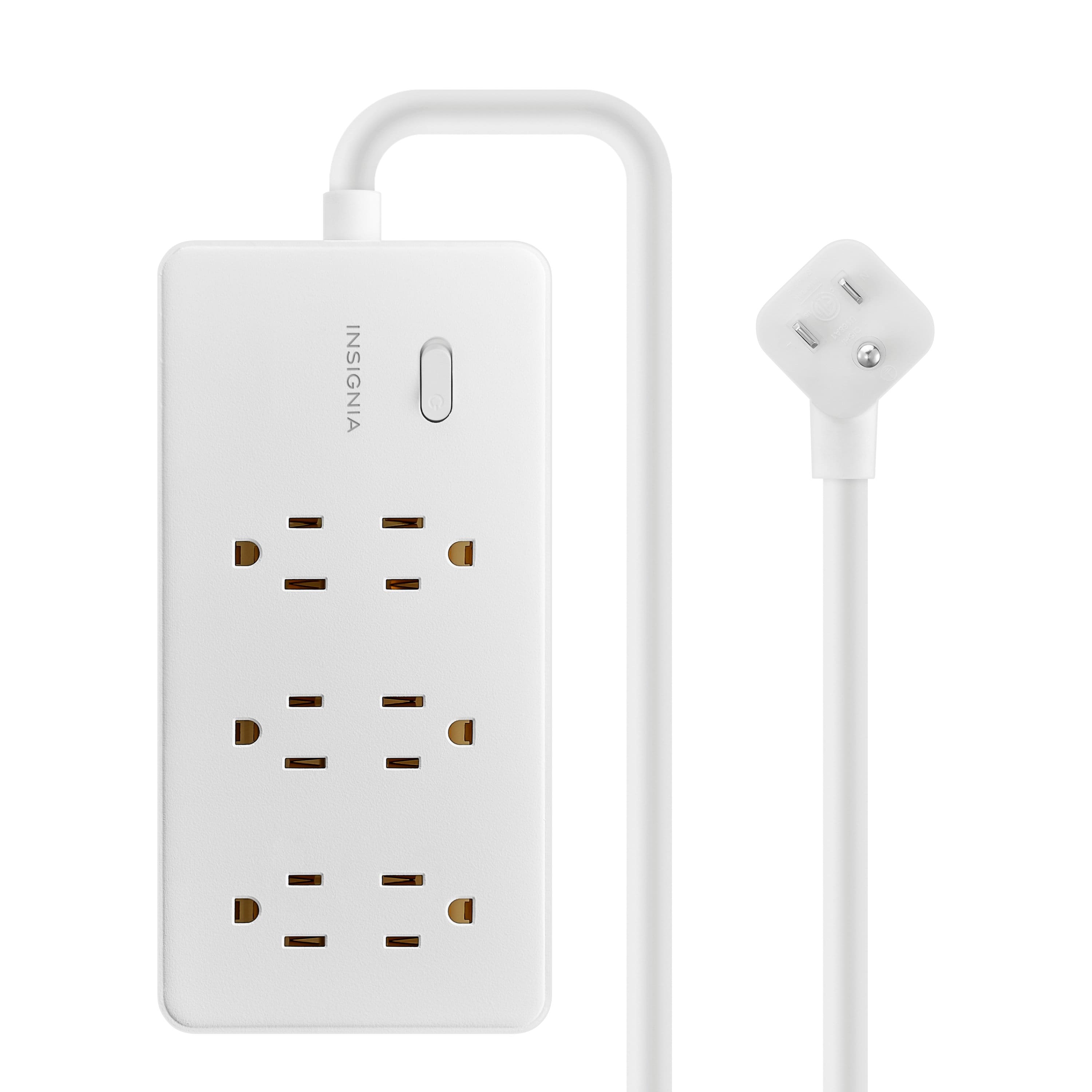 Insignia™ - 4’ 6 Outlet Power Strip with Power Switch - White - Front_Zoom