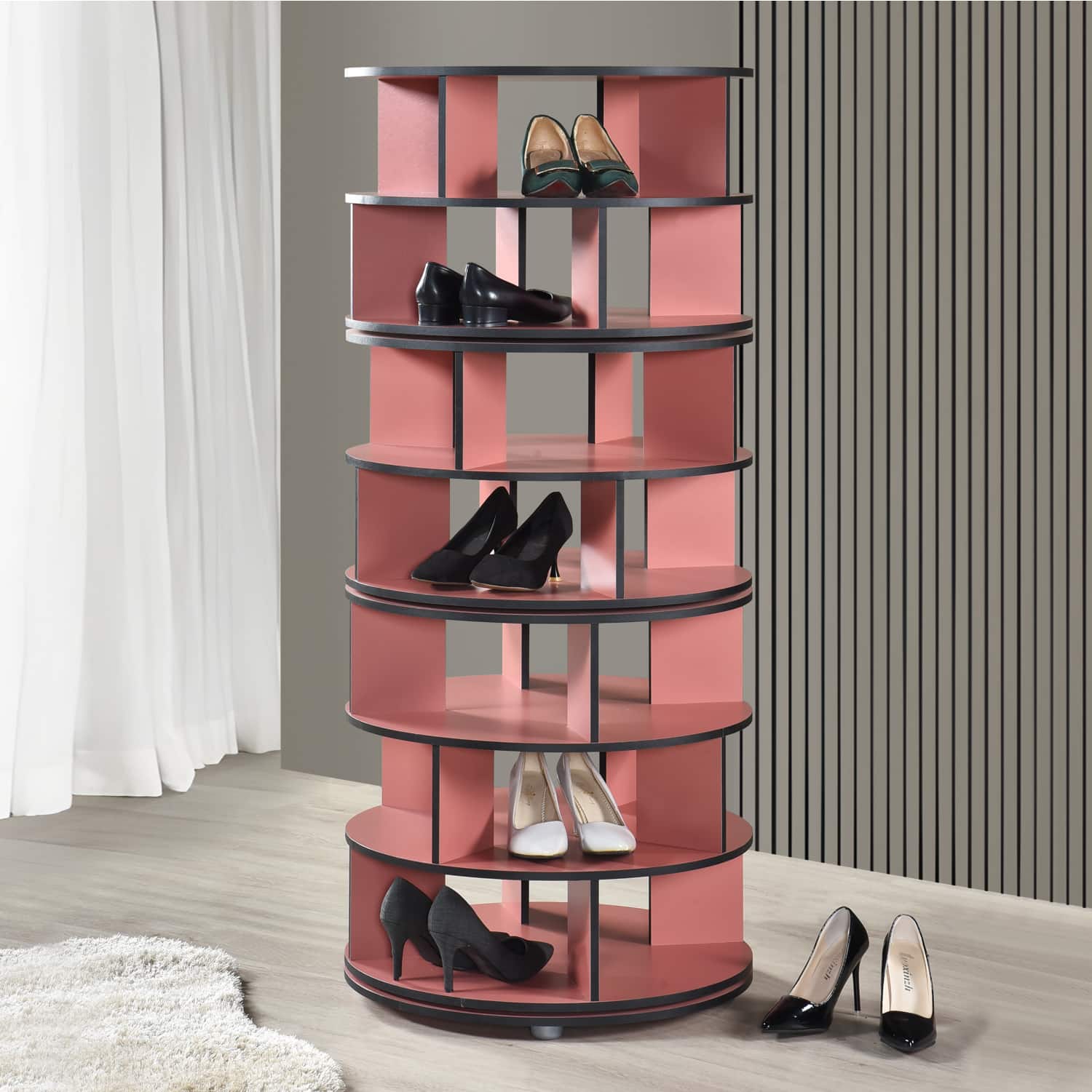 Front. Kings Brand Furniture - Kings Brand Furniture 7-Tier Rotating Shoe Rack, 360° Revolving Lazy Susan Spinning Shoe Rack Tower Storage Organizer - Red.