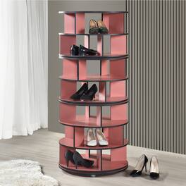 Kings Brand Furniture - 7-Tier Rotating Shoe Rack, 360° Revolving Lazy Susan Spinning Shoe Rack Tower Storage Organizer - Red