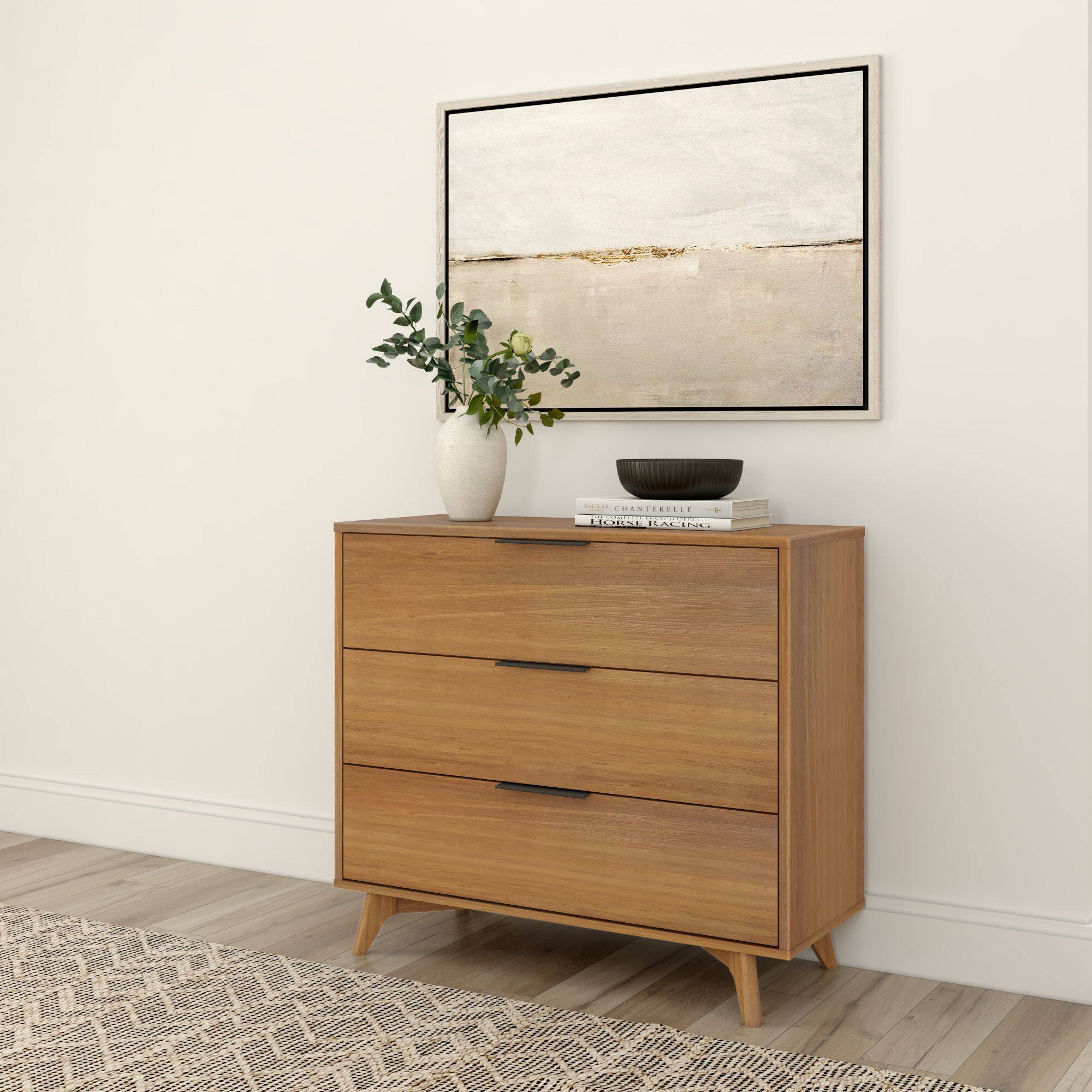 Plank+Beam - Haven 3 Drawer Dresser with Black Handle - Pecan