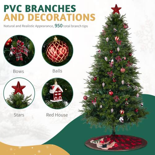 PVC BRANCHES AND DECORATIONS  
Natural and Realistic Appearance, 950 total branch tips  

Bows  
Balls  
Stars  
Red House
