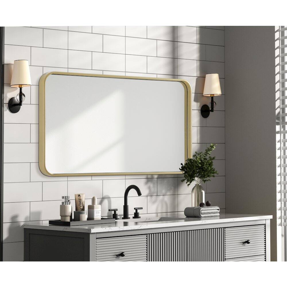 Alt View 2. Elegant Decor - Contour Metal Rectangle Mirror 20x36 in Brass - Brass.