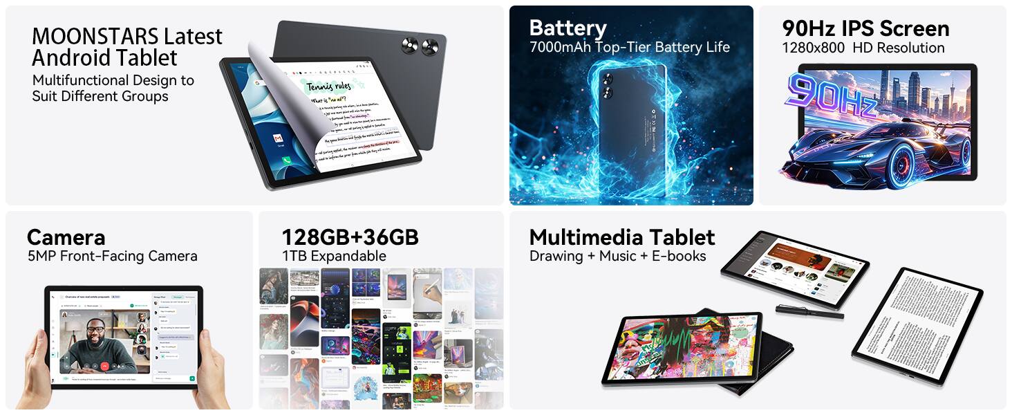 MEIZE Android 16 Tablet 11 inch, 128GB + 36GB + 1TB Expand, 90Hz IPS ...