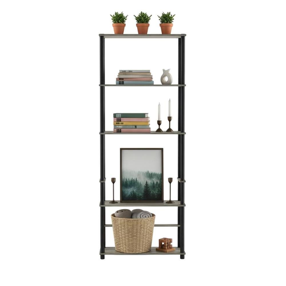 Back. FurniFact - Toilet Space Saver with 3 Shelves in Grey and Black for Bathroom Organization - French Oak Grey/Black.