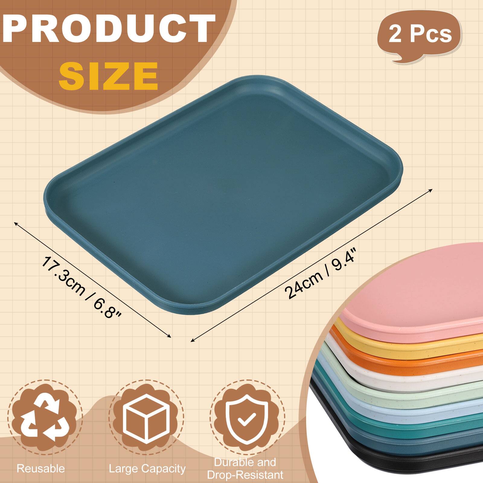 PRODUCT SIZE  
2 Pcs  
17.3cm / 6.8" x 24cm / 9.4"  
Reusable, Durable, Large Capacity, Drop-Resistant