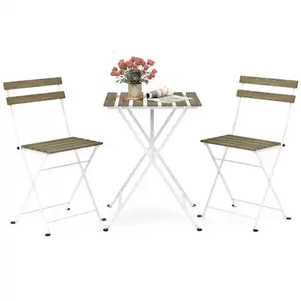 Front. Costway - Costway 3 PCS Patio Acacia Wood Bistro Set Bistro Table with 2 Folding Chairs Slatted Seat - Gray.