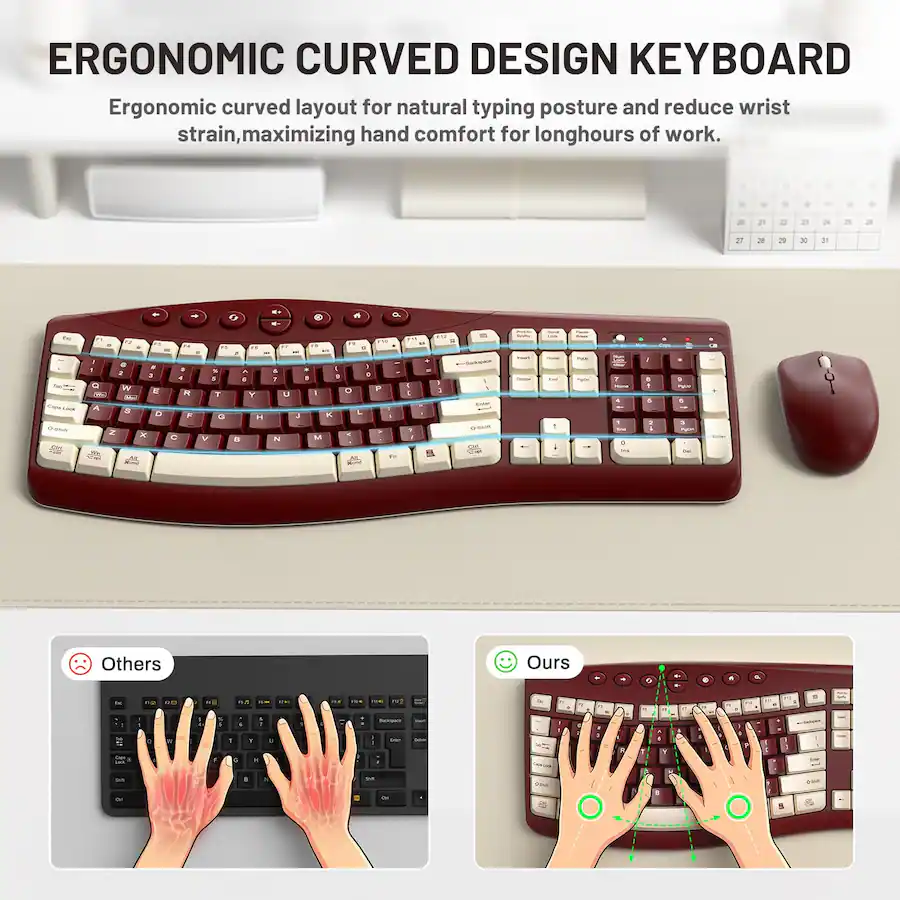 Linux Us Keyboard Layout Bundle HESVAP Silent Ergonomic Wireless Keyboard and Mouse Combo, Full ...