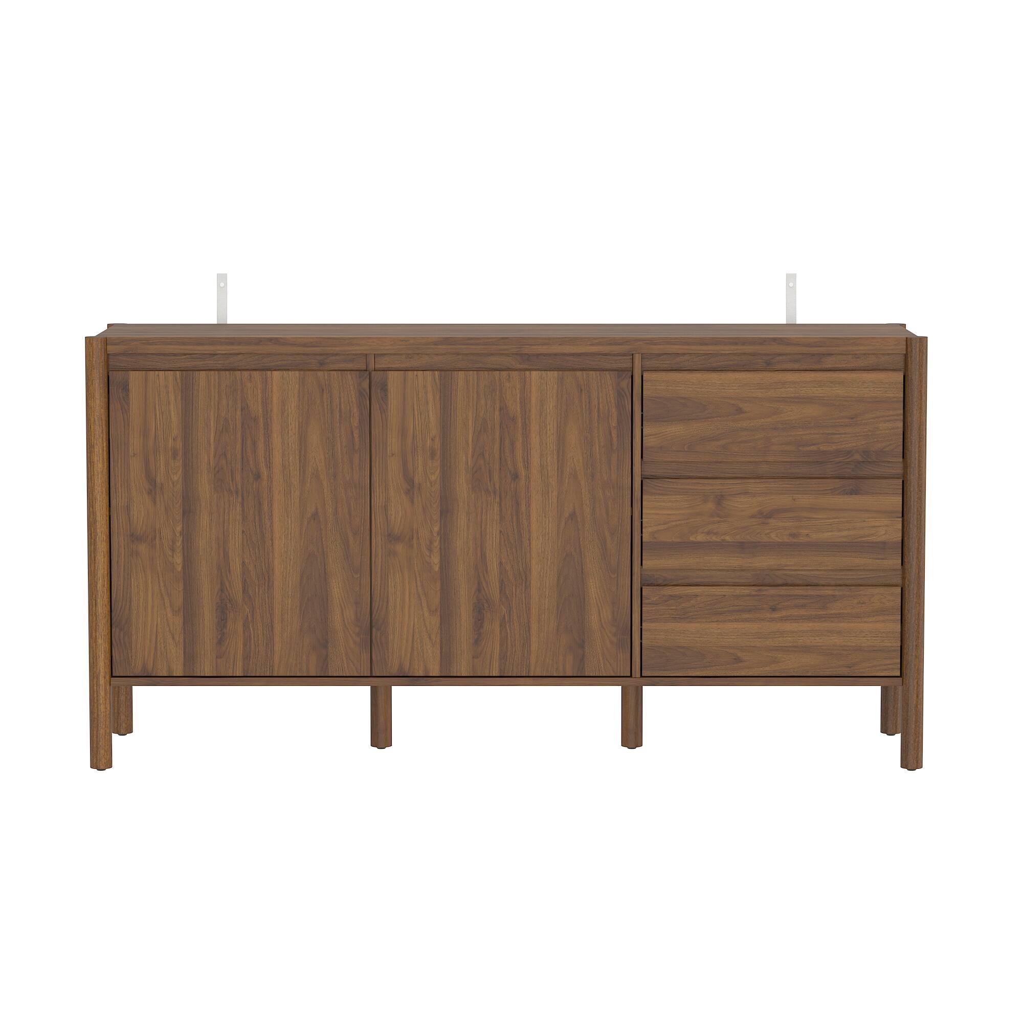 Angle. Famapy - Famapy Wooden Buffet Cabinet: Solid Rubberwood Legs + Eco - Friendly Storage - Brown.
