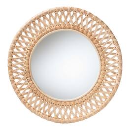 bali & pari - Burris Rattan Wall Mirror - Handwoven Wicker Round Frame, Boho Coastal Accent Wall Décor - Natural