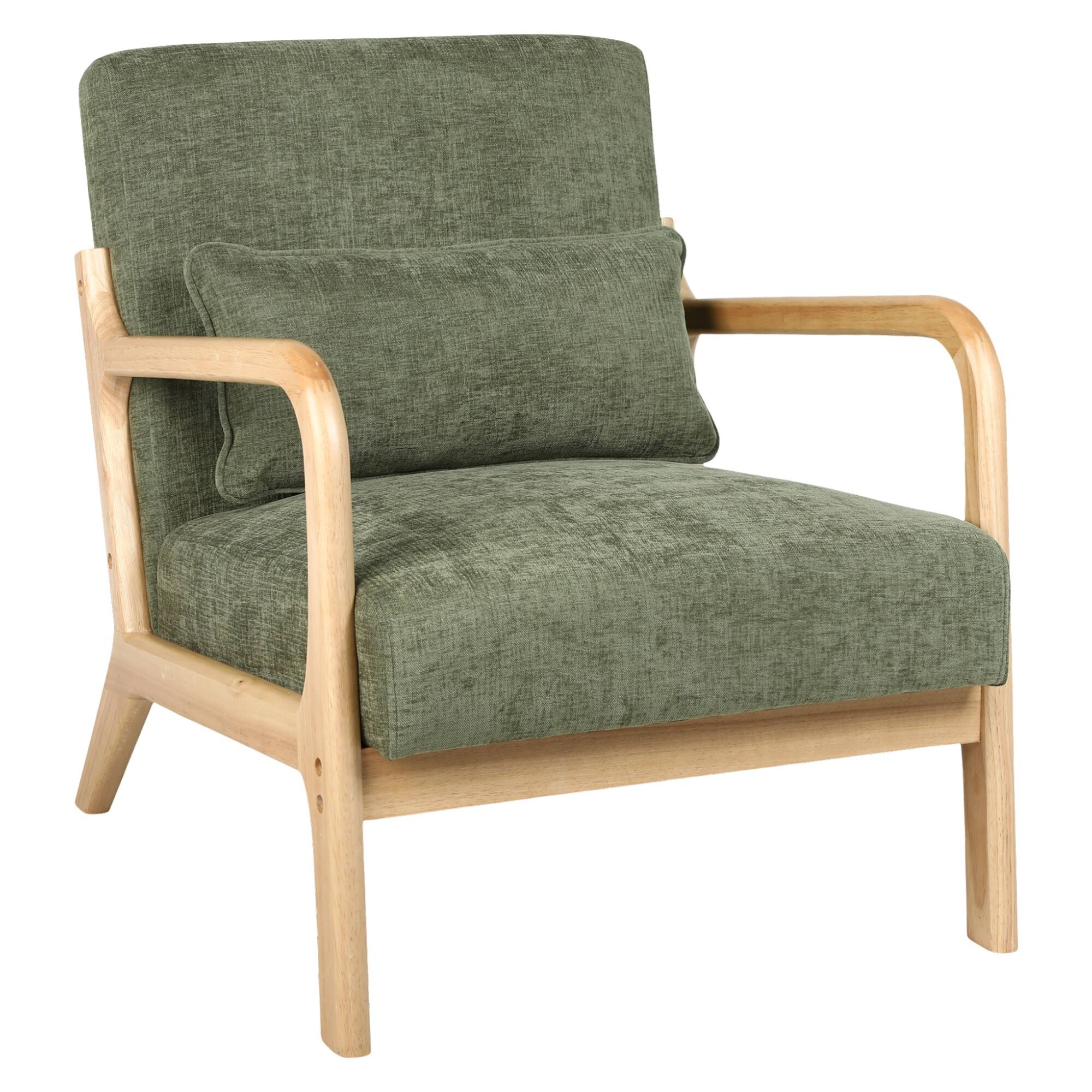 Alt View 10. GOODSILO - Modern Accent Armchair with Solid Wood Frame and Detachable Lumbar Pillow for Living Spaces - Army Green.