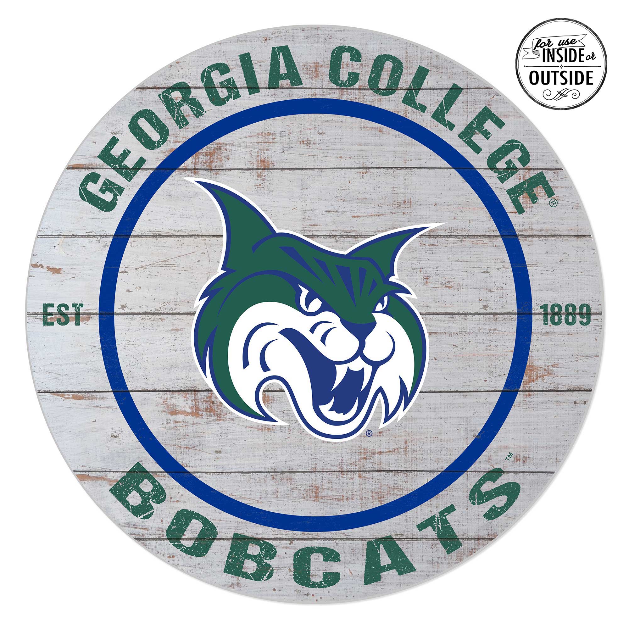 Jardine - Georgia College Bobcats 20'' x 20'' Indoor/Outdoor Weathered Circle Sign - White