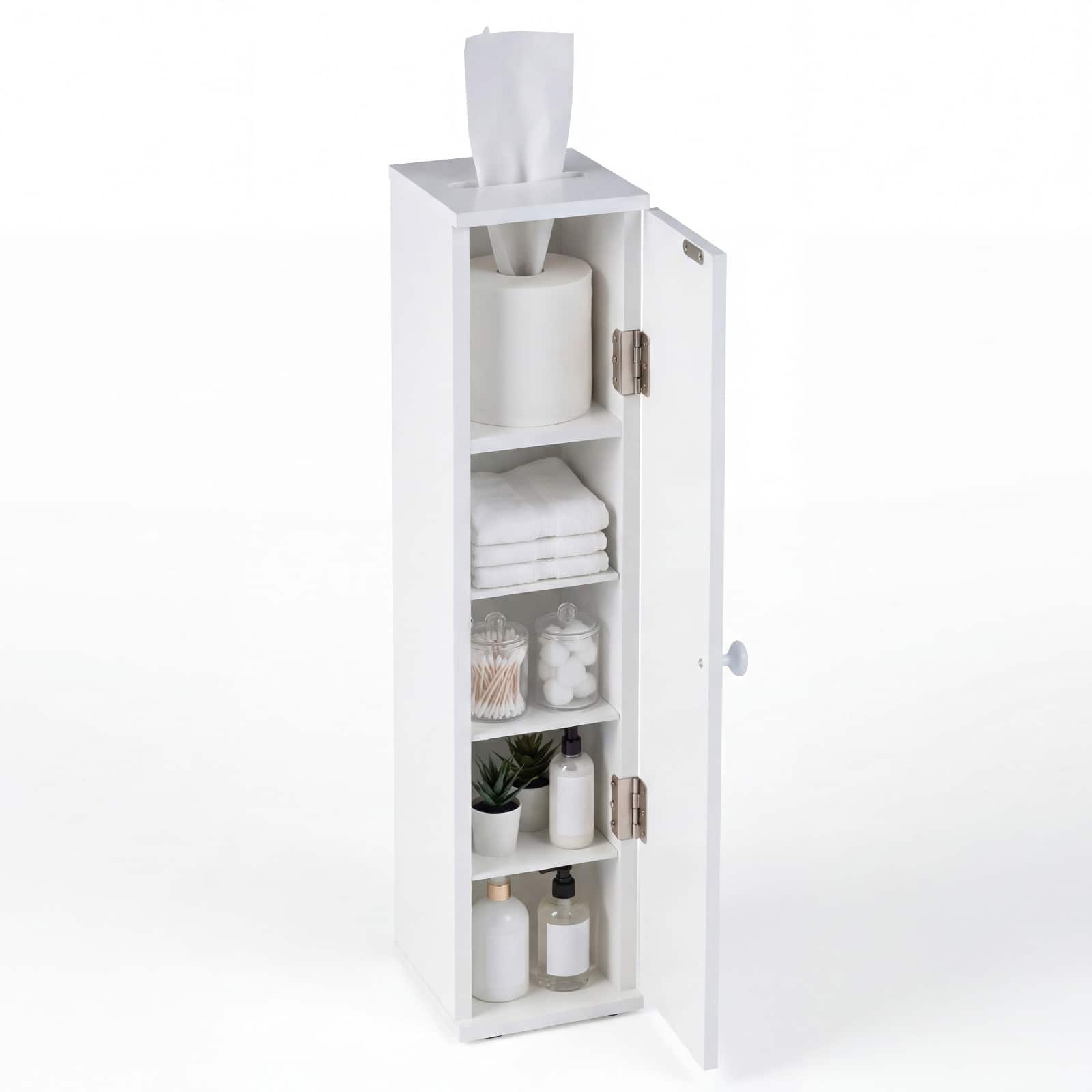 Front. Costway - Costway Slim Floor Cabinet with Door, Freestanding Wooden Storage Organizer w/ Removable Shelves - White.