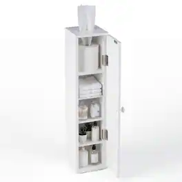 Costway - Slim Floor Cabinet with Door, Freestanding Wooden Storage Organizer w/ Removable Shelves - White