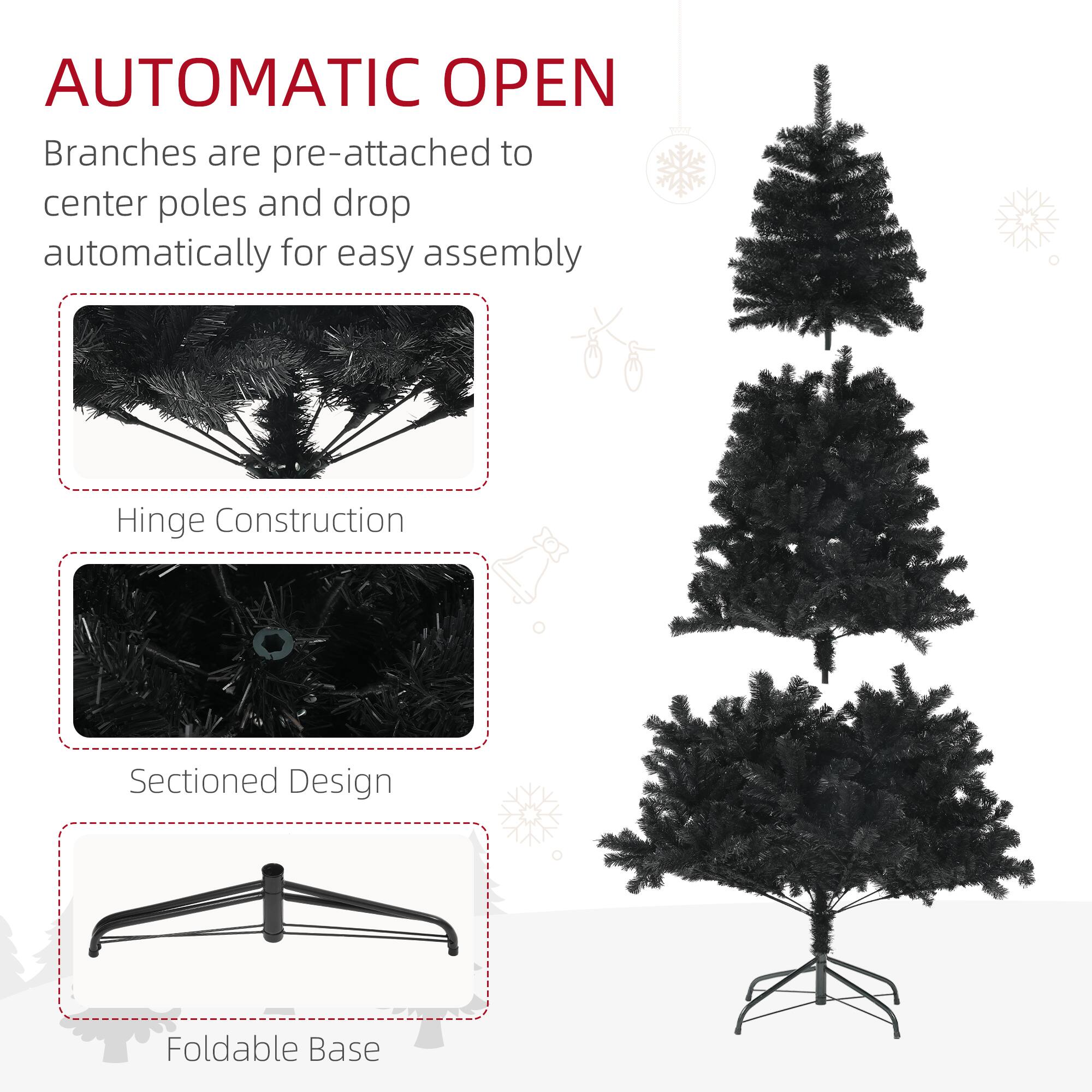 AUTOMATIC OPEN

Branches are pre-attached to center poles and drop automatically for easy assembly

Hinge Construction

Sectioned Design

Foldable Base