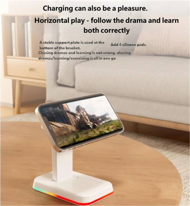 Charging can also be a pleasure.  
Horizontal play - follow the drama and learn both correctly  

A stable support plate is used at the bottom of the bracket.  
Add 4 silicone pads.  

Chasing dramas and learning is not wrong. Chasing dramas/learning/exercising is all in one go