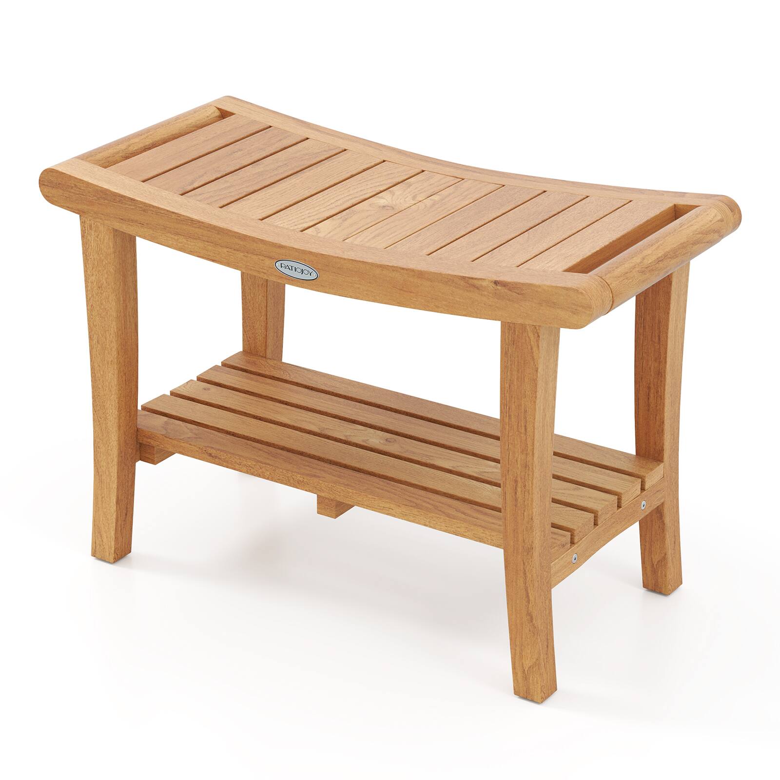 Alt View 9. Gymax - Gymax 30'' Large Teak Shower Stool w/ Storage Shelf Non-slip & Adjustable Foot Pads - Natural.