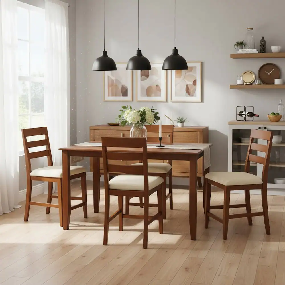 Left. FurniFact - Counter Height Rectangular Table - Mahogany.