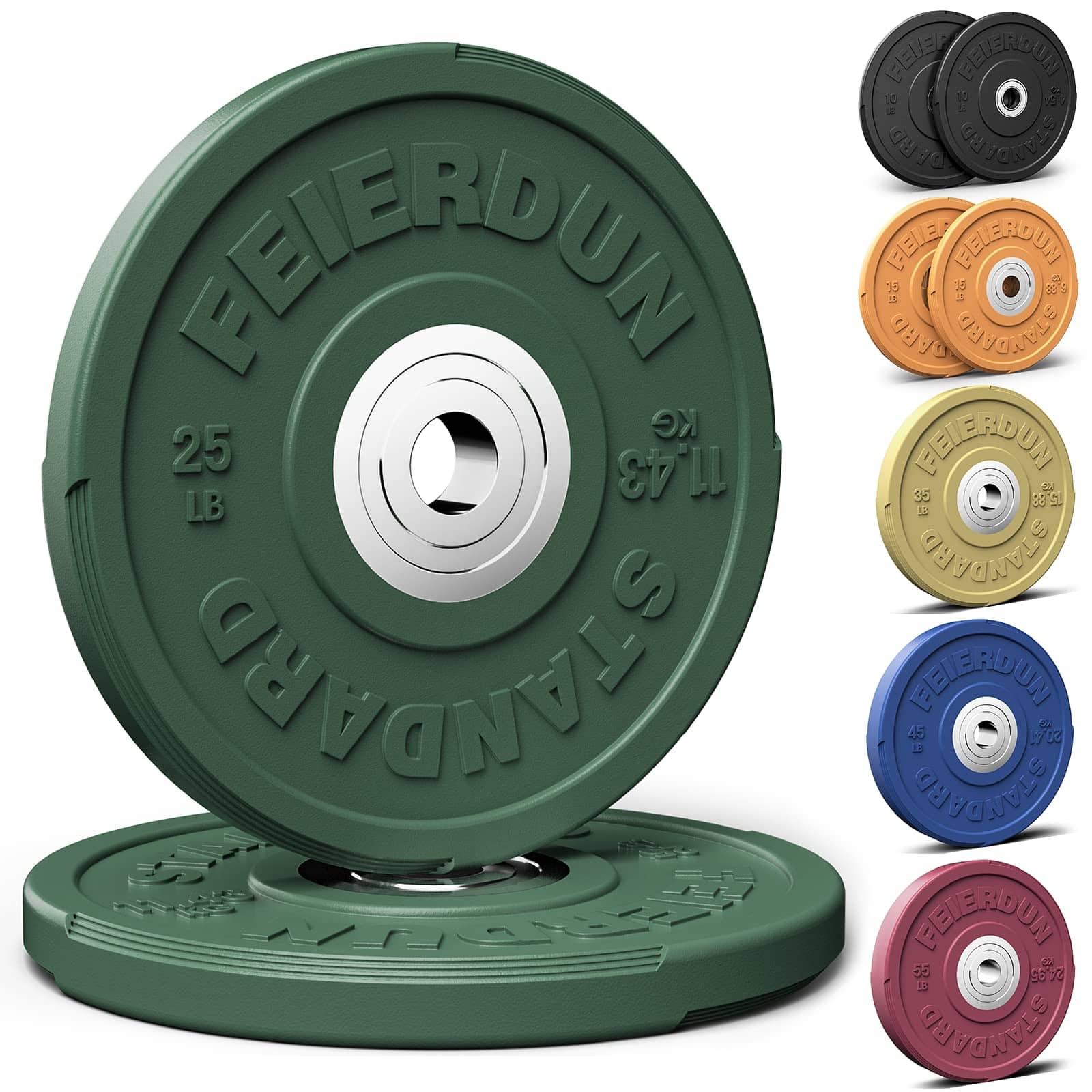 FED Fitness - 2" Color Olympic Bumper Plate Weight Plate for Strength Training - 100% Virgin Rubber - Green