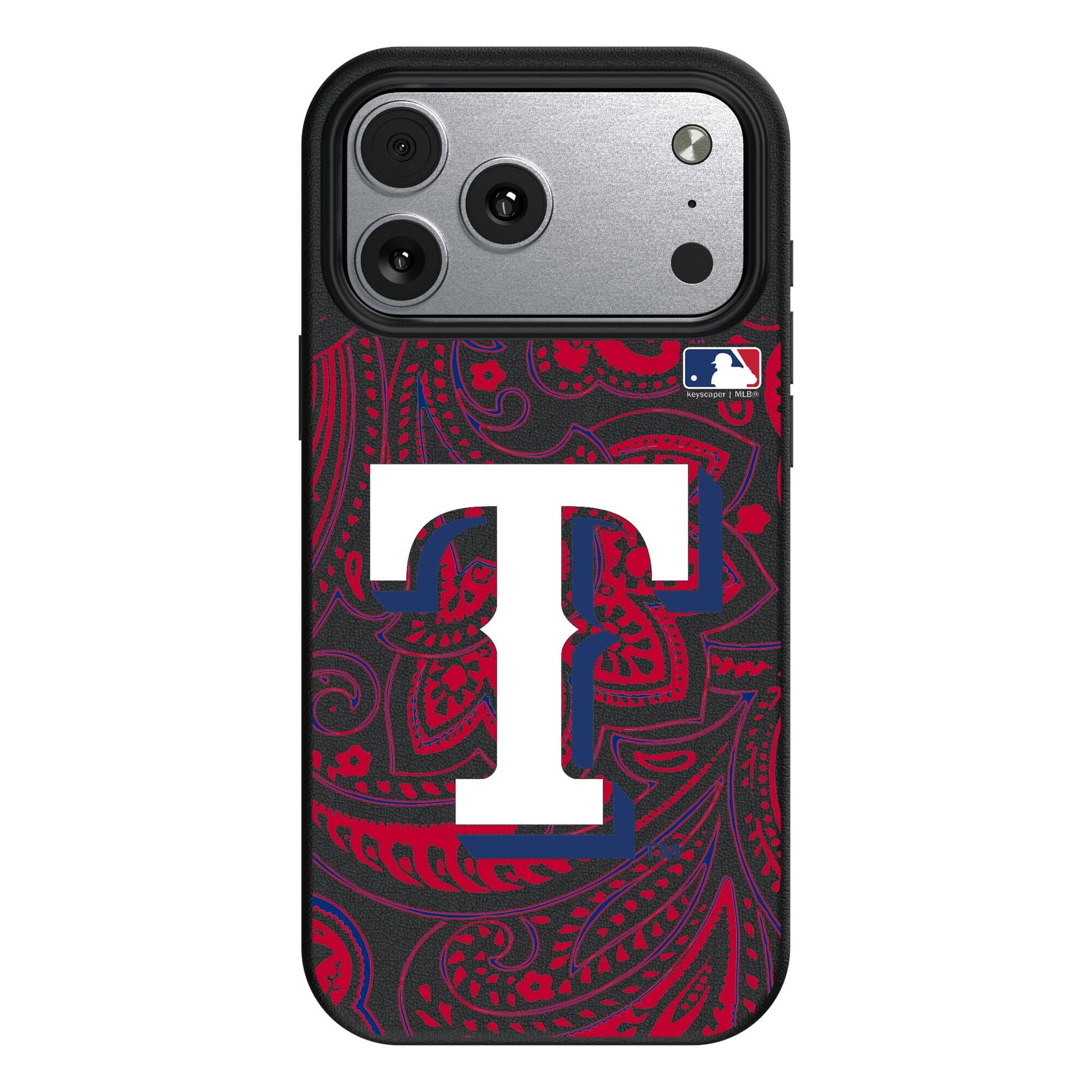Front. Keyscaper - Texas Rangers Paisley iPhone Magnetic Bump Case - 15 Pro Max - Black.
