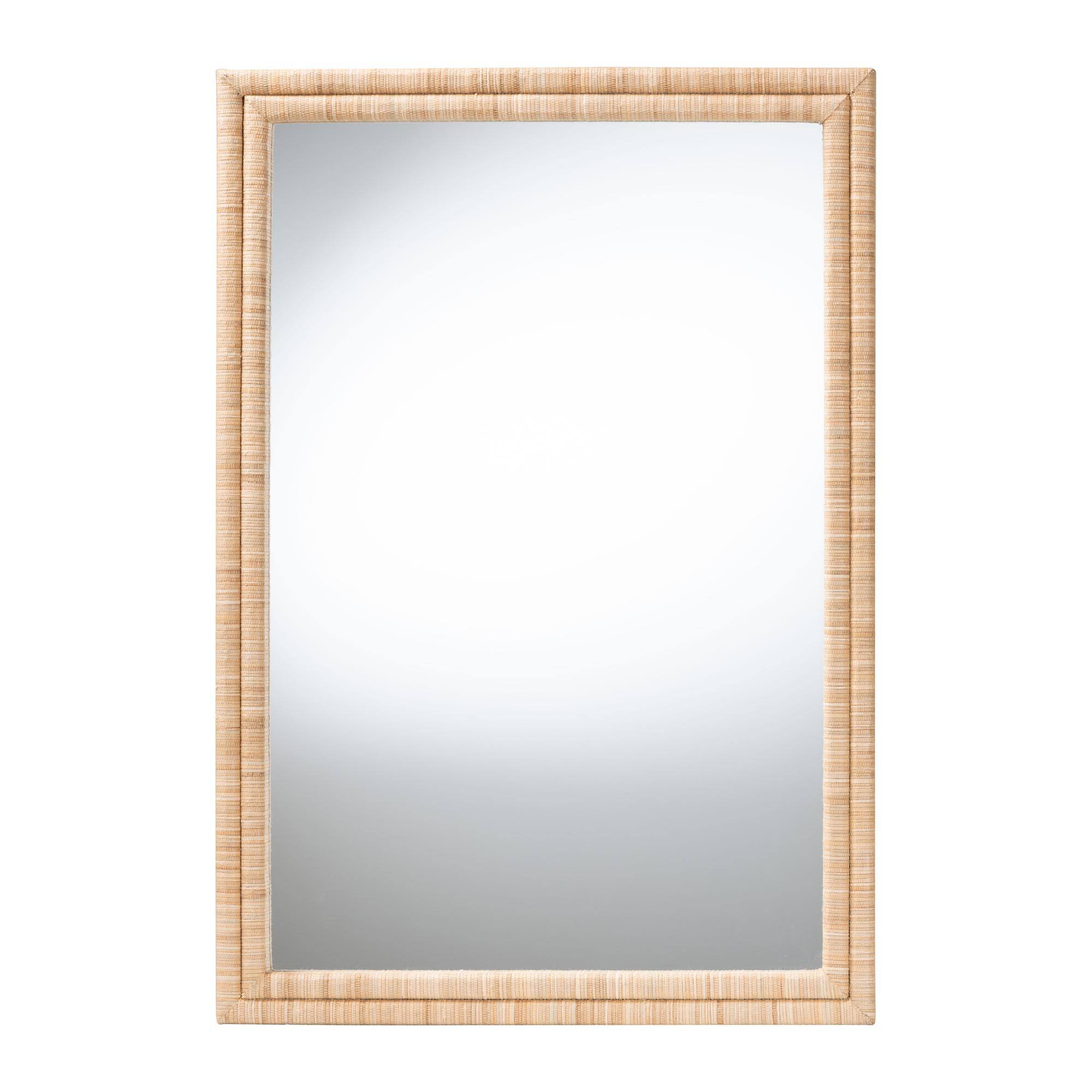 Angle. bali & pari - bali & pari Canan Grasscloth Wall Mirror - Handwoven Rectangle Frame Accent Mirror - Light Brown.