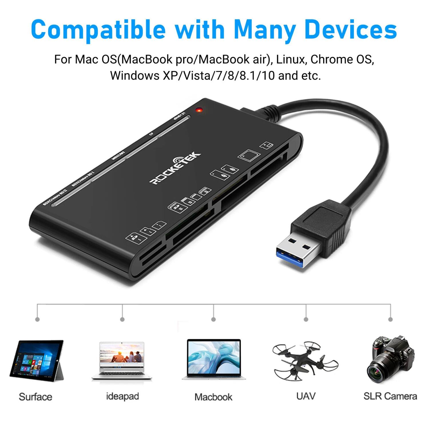 Compatible with Many Devices

For Mac OS (MacBook pro/MacBook air), Linux, Chrome OS, Windows XP/Vista/7/8/8.1/10 and etc.

- Surface
- ideapad
- Macbook
- UAV
- SLR Camera