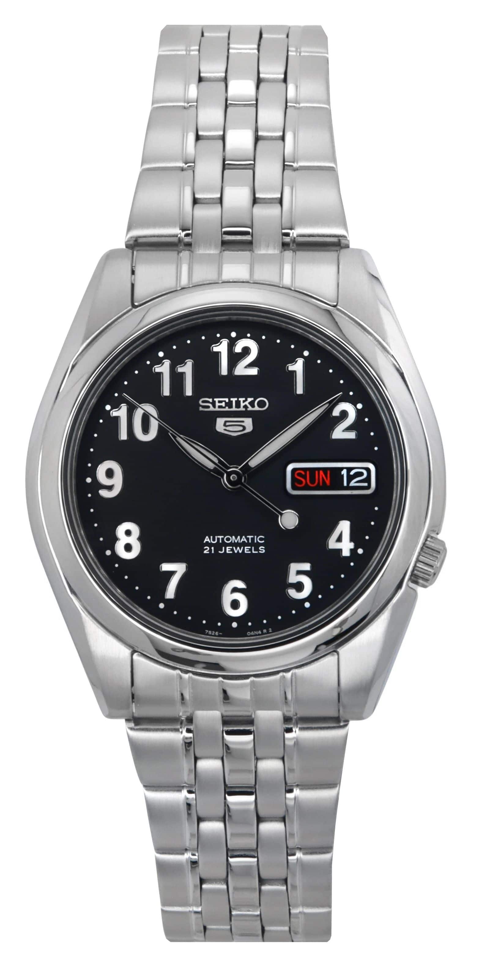 Seiko - 5 Automatic 21 Jewels SNK381K1 Mens Watch Stainless Steel Dial Day/Date Display 30M - Black