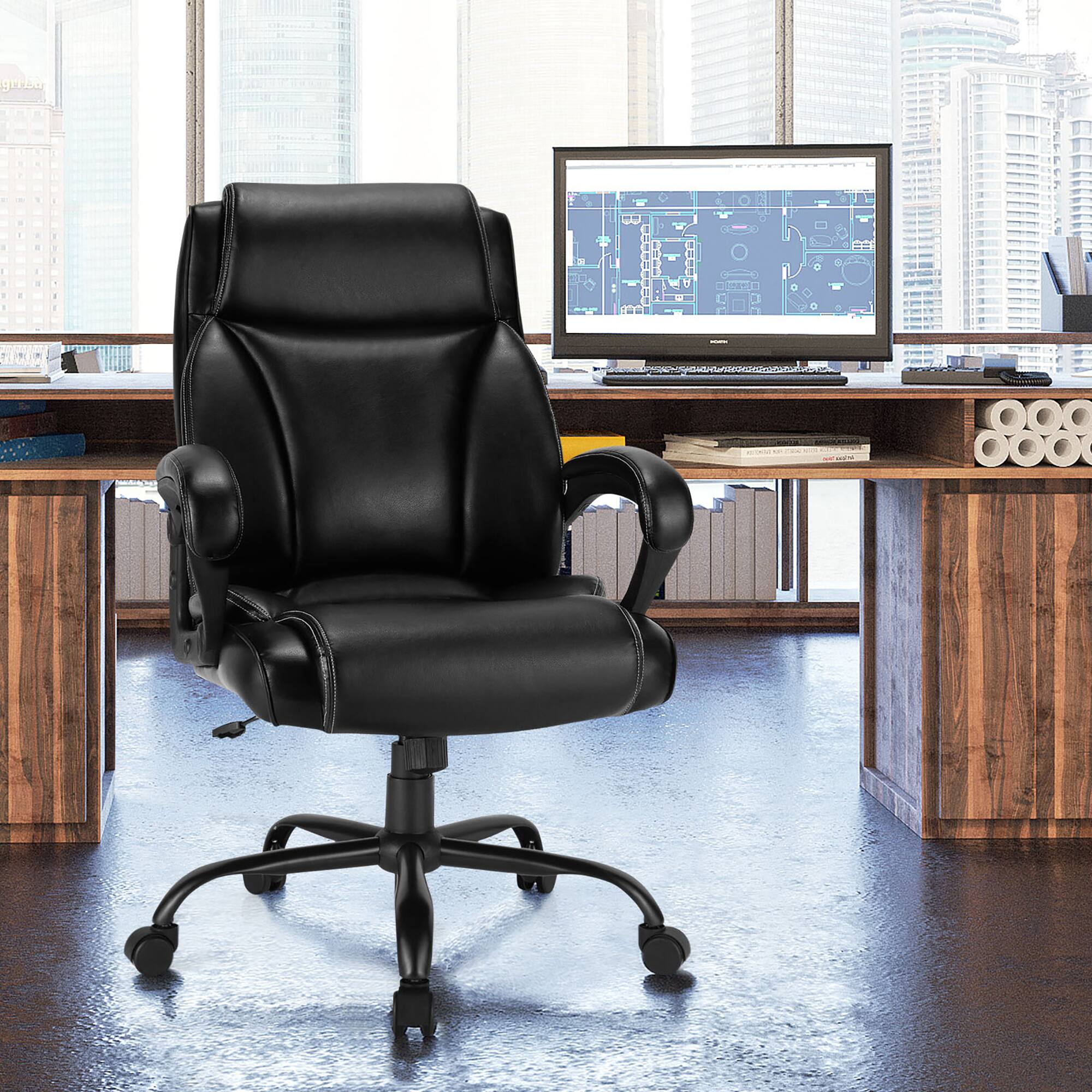 Alt View 11. Costway - Big & Tall Leather Office Chair with Adjustable High Back - Black.