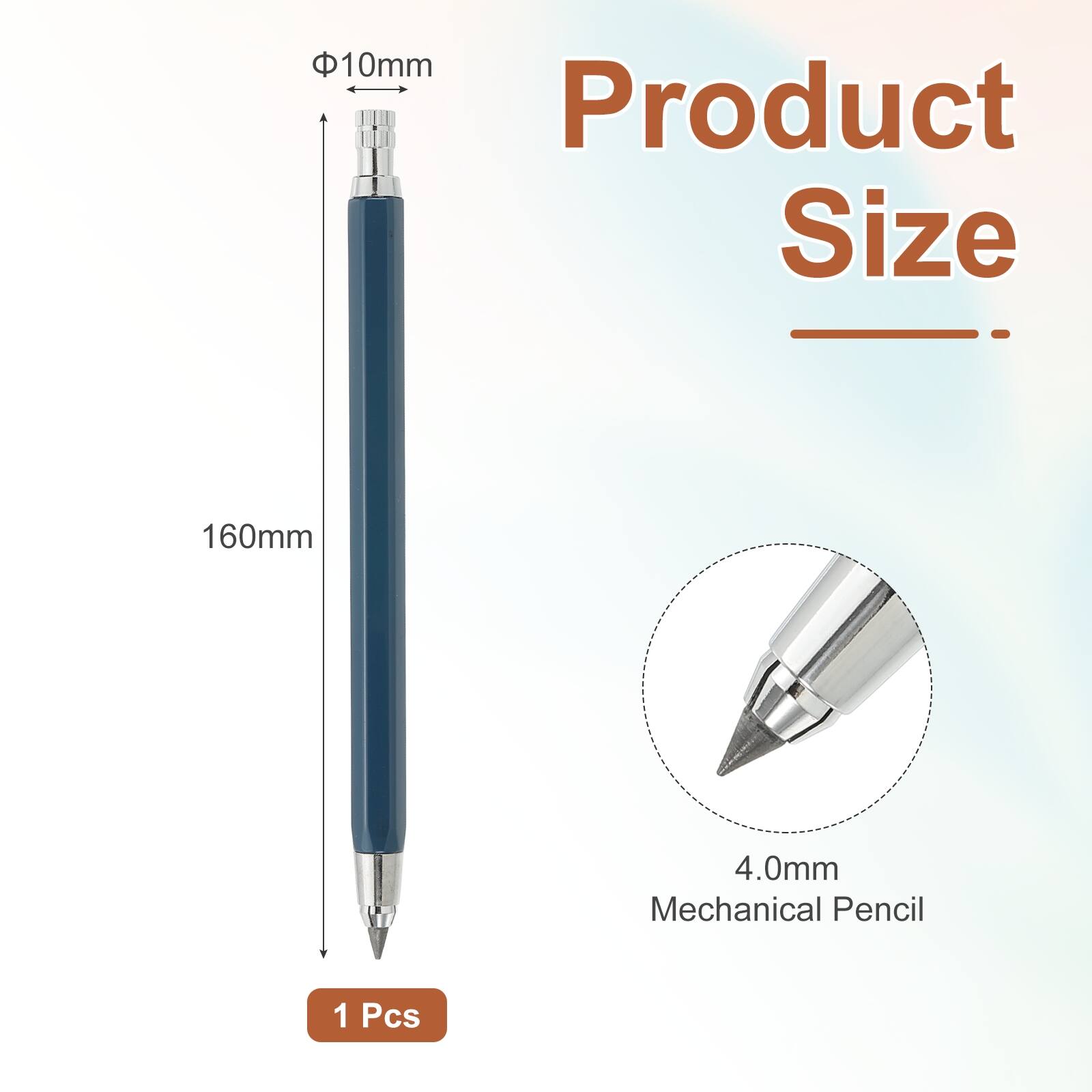 Product Size:  
- Diameter: 10mm  
- Length: 160mm  
- Tip Size: 4.0mm  
- 1 Mechanical Pencil
