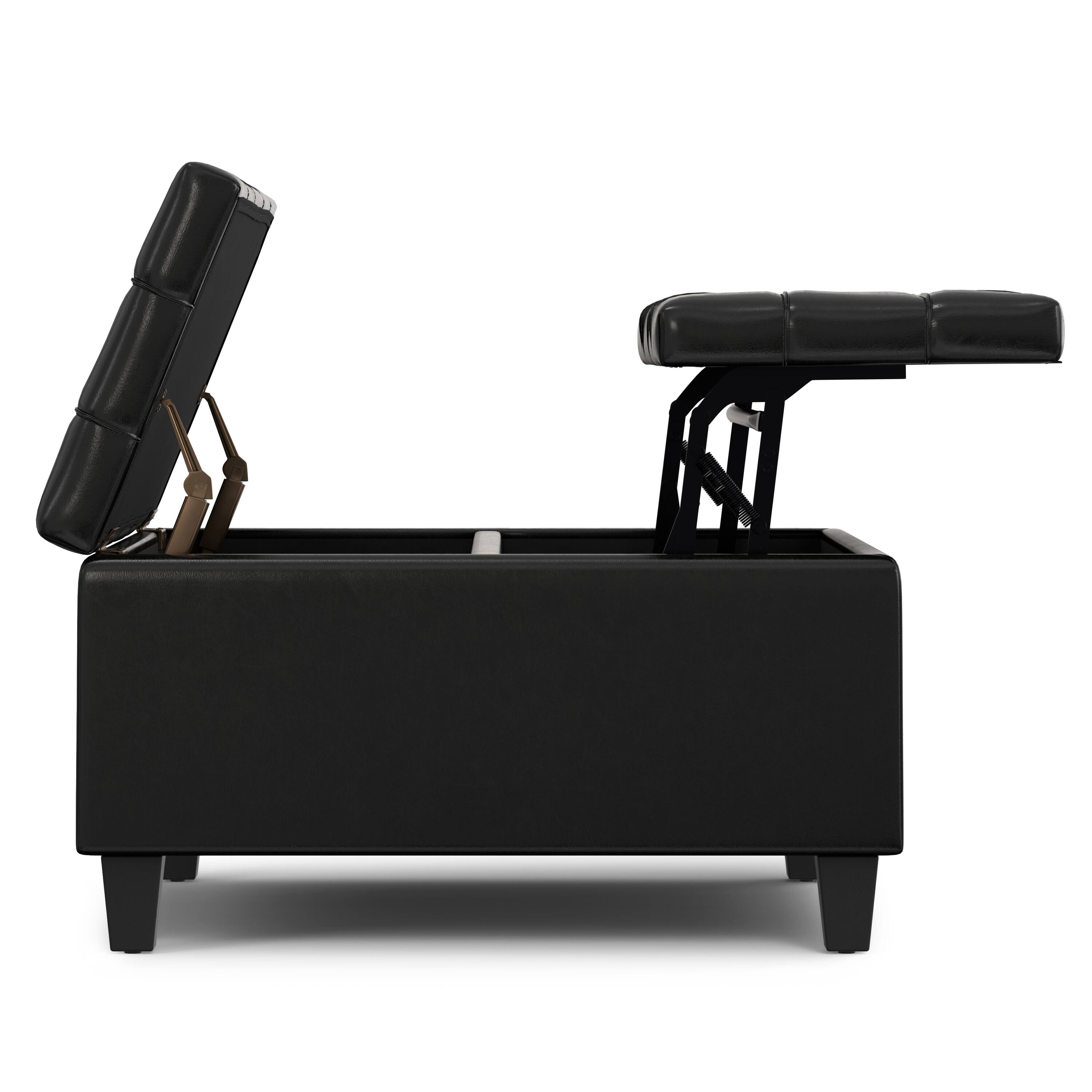 Alt View 2. Simpli Home - Harrison 30 inch Wide Small Square Coffee Table Storage Ottoman in Midnight Black Vegan Leather - Midnight Black.