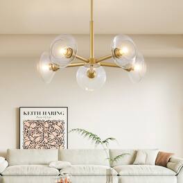 LISM - 26" Modern 5-Light Sputnik Chandelier with Clear Glass Shades for Living Room - Gold