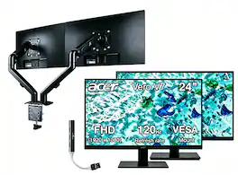 Acer - Vero V247Y Gbmix FHD IPS Monitor, 4ms, VESA Mount w/DKZ Hub (UM.QV7AA.G03) 2 Pack & ErgoFlexy Dual Monitor Mount - Black