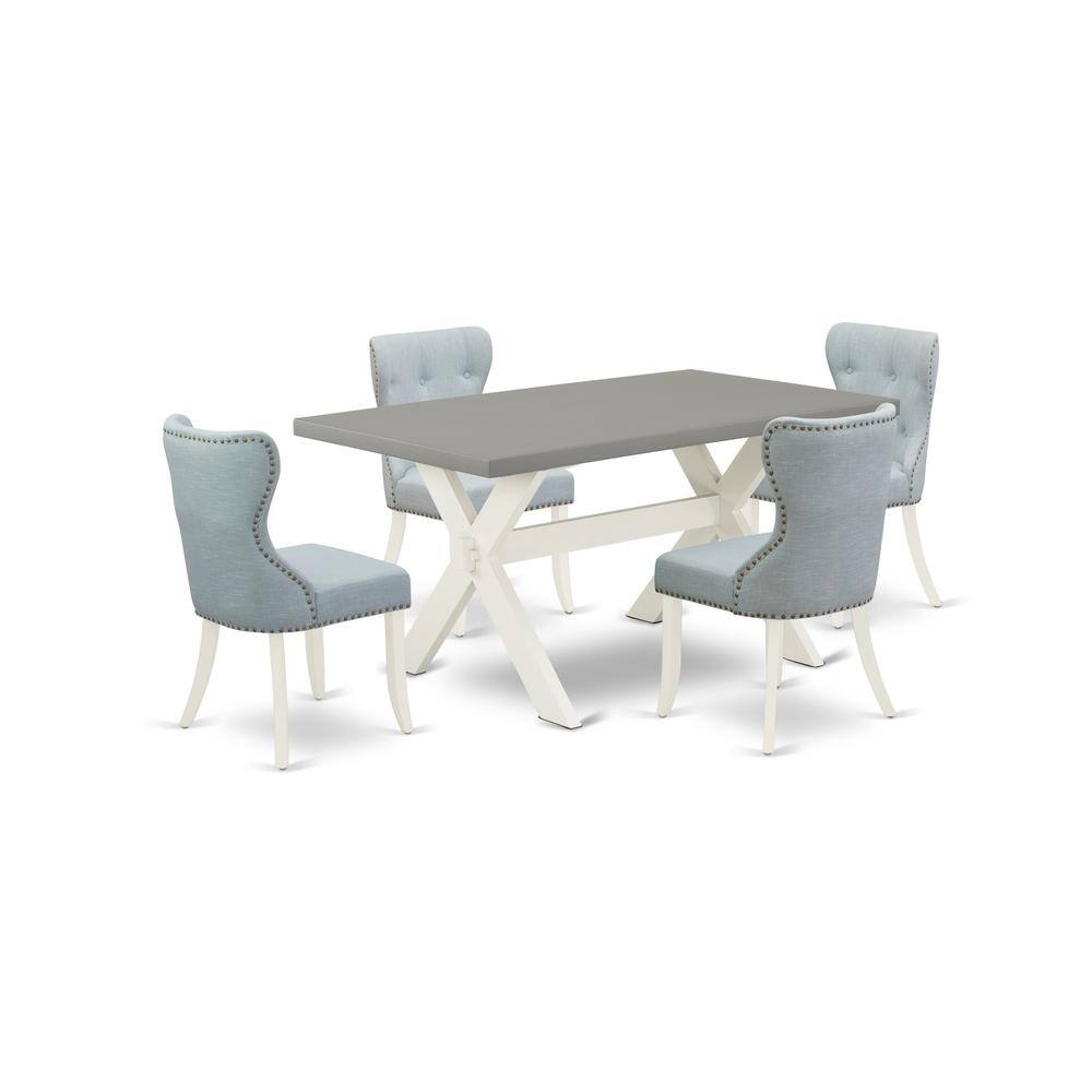 Left. East West Furniture - East West Furniture X096SI215-5 5-Pc Kitchen Dining Room Set- 4 Parson Dining Room Chairs with Baby Blue Linen Fabric - Multi-Color.