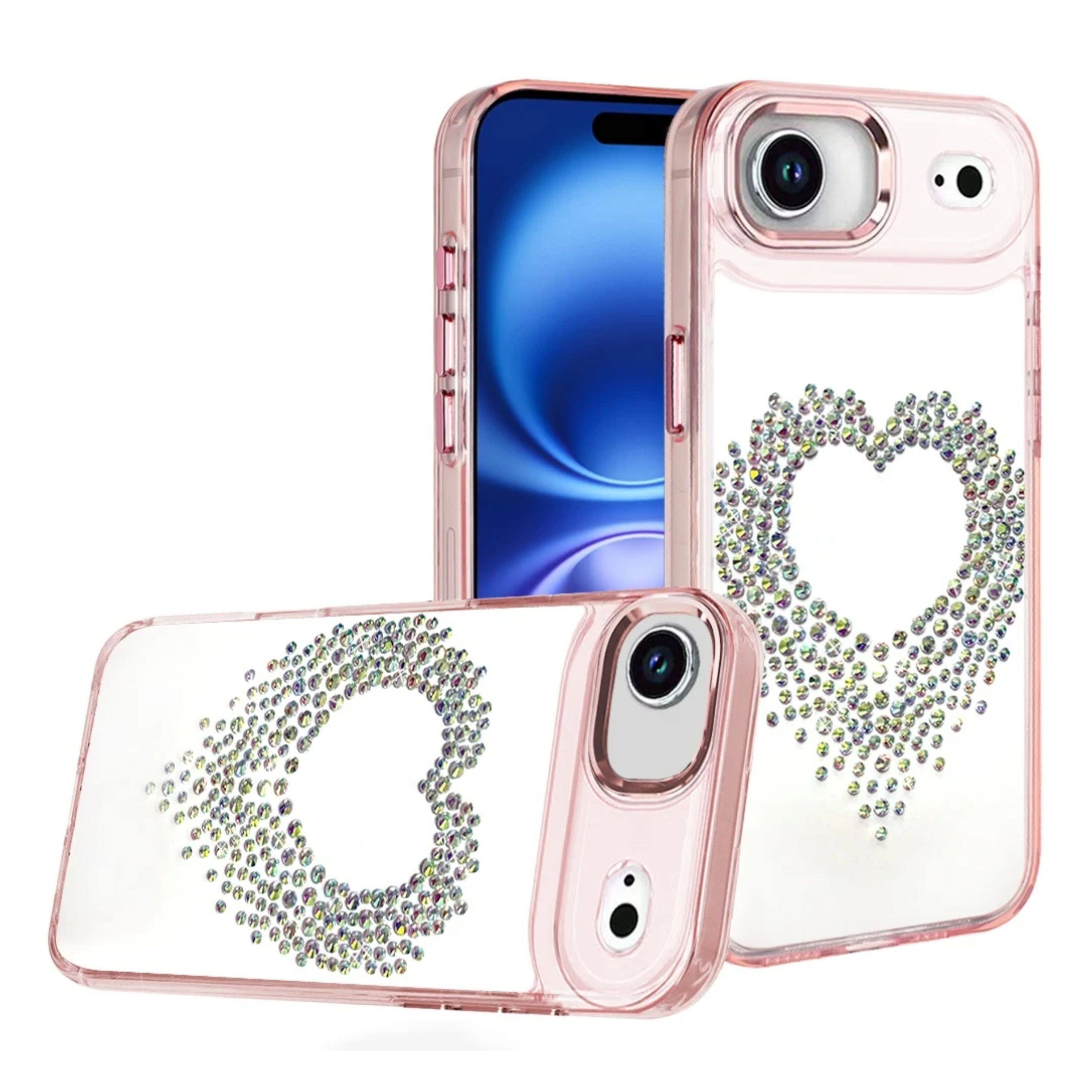 Angle. Kitcheniva - Heart Shaped Rhinestones Chrome Edges With Tempered Glass For iPhone Air Rose Gold - Rose Gold.