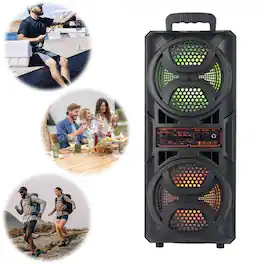 Luckbyte - Portable Wireless Speaker with Dual Subwoofers LED Lights for Outdoor Party Use