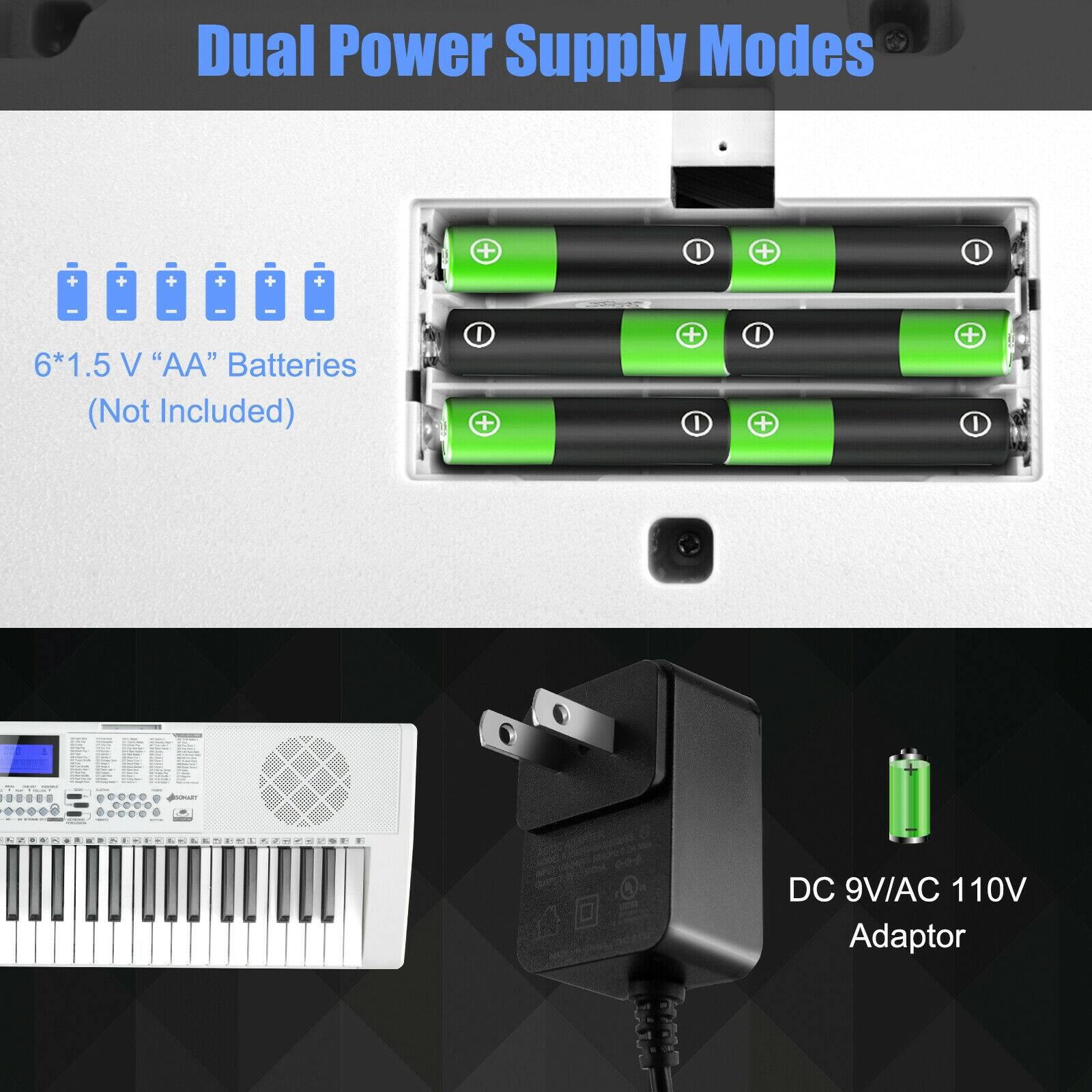 Dual Power Supply Modes

6*1.5 V "AA" Batteries (Not Included)

DC 9V/AC 110V Adaptor