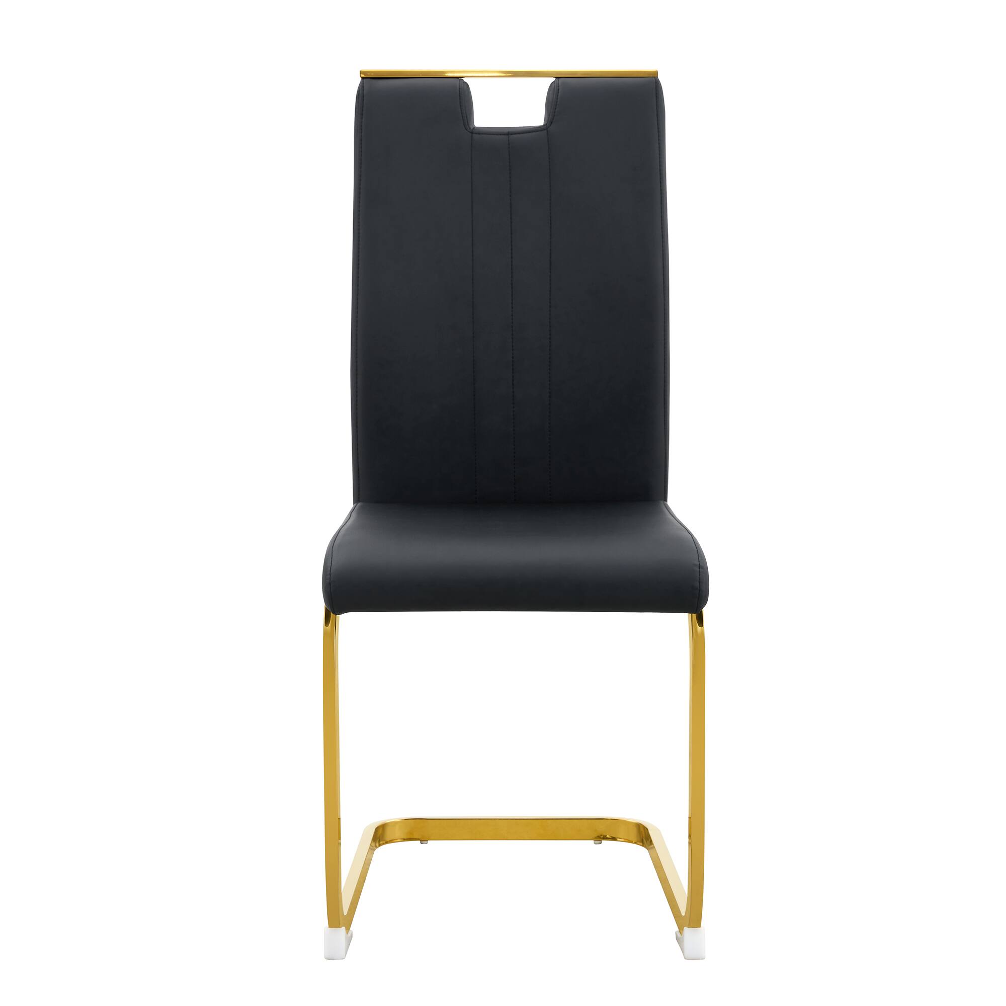 Alt View 4. Loheer - Modern Black Gold PU Leather Cantilever Dining Chairs Set of 2, 1.31x1.71x3.18 ft Kitchen Seating - Black,Gold.