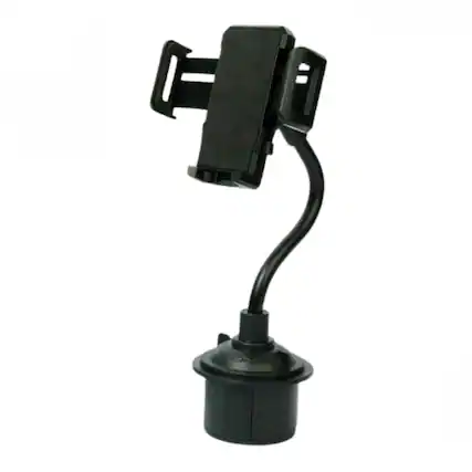 Front. Stock Preferred - Universal Adjustable Gooseneck Car Cup Holder Phone Mount - Black.